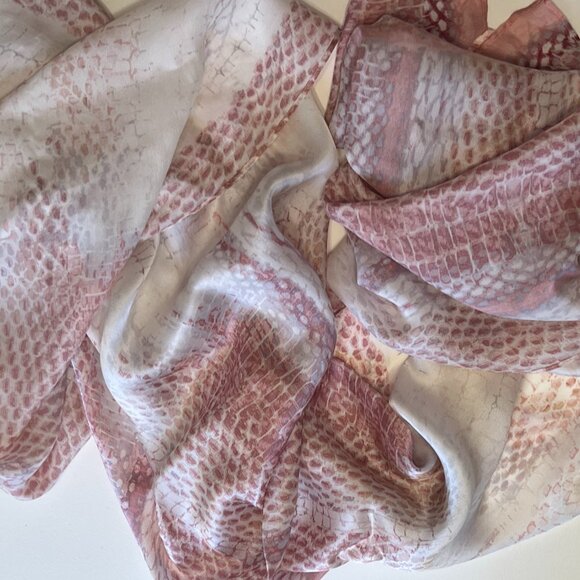 White House Black Market Rectangular Silk Scarf in shades of Ivory, Pink & Gray - Picture 8 of 14